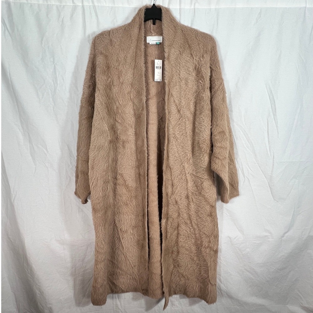 Anthropologie Cardigan Sweater 1X Tan Taupe Fuzzy Duster Open Front Soft‎ Luxe